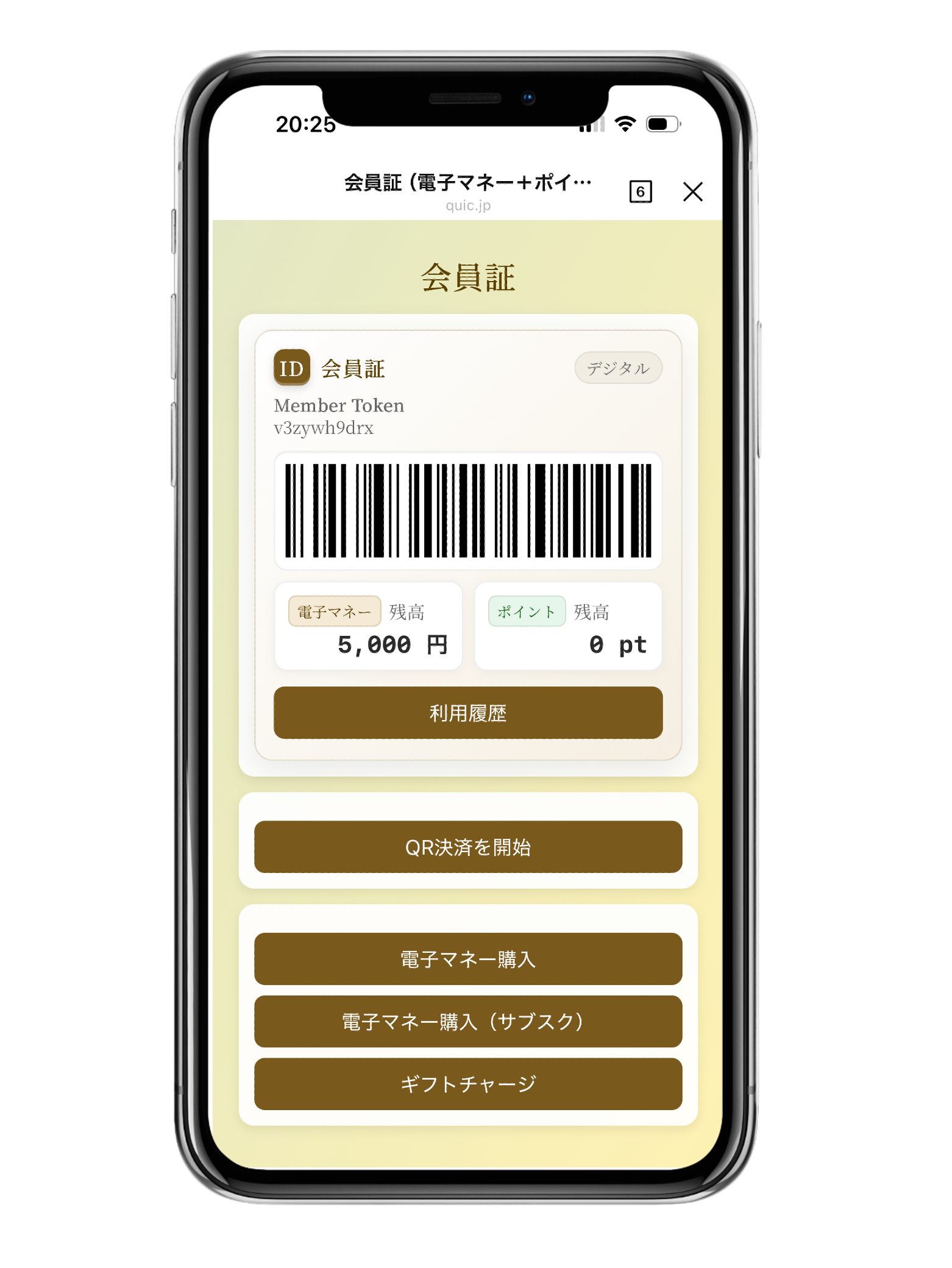 会員証：電子マネーとポイントの残高を一体表示